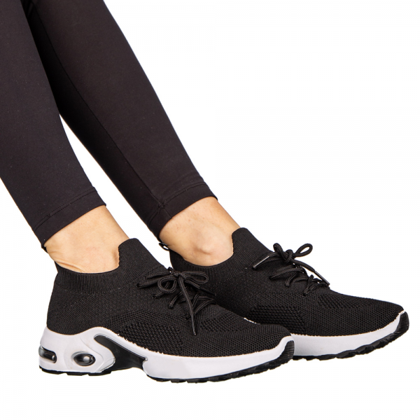 Γυναικεία αθλητικά παπούτσια μαύρα με λευκό από ύφασμα Fepa, 5 - Kalapod.gr